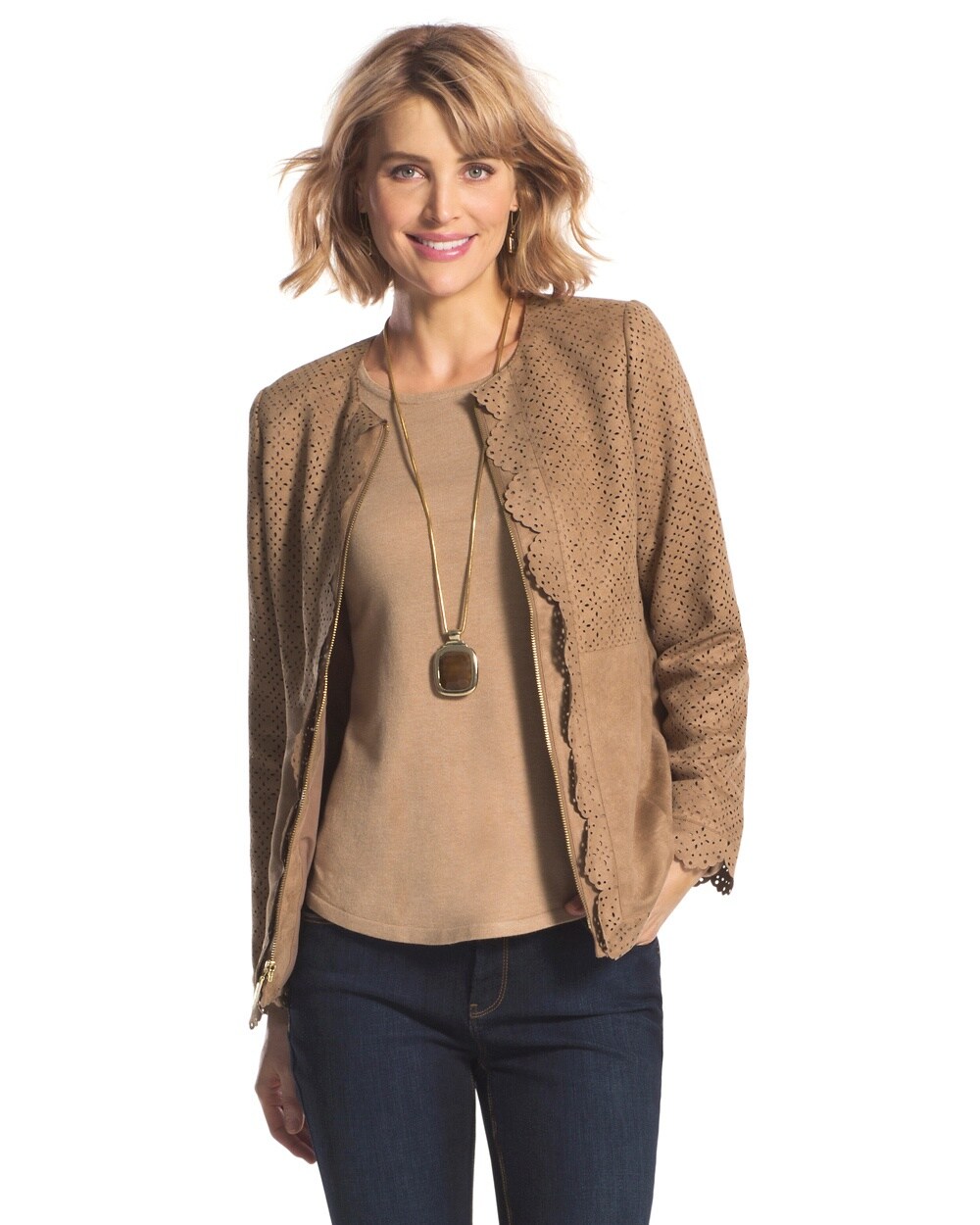 Faux-Suede Perforated Jacket