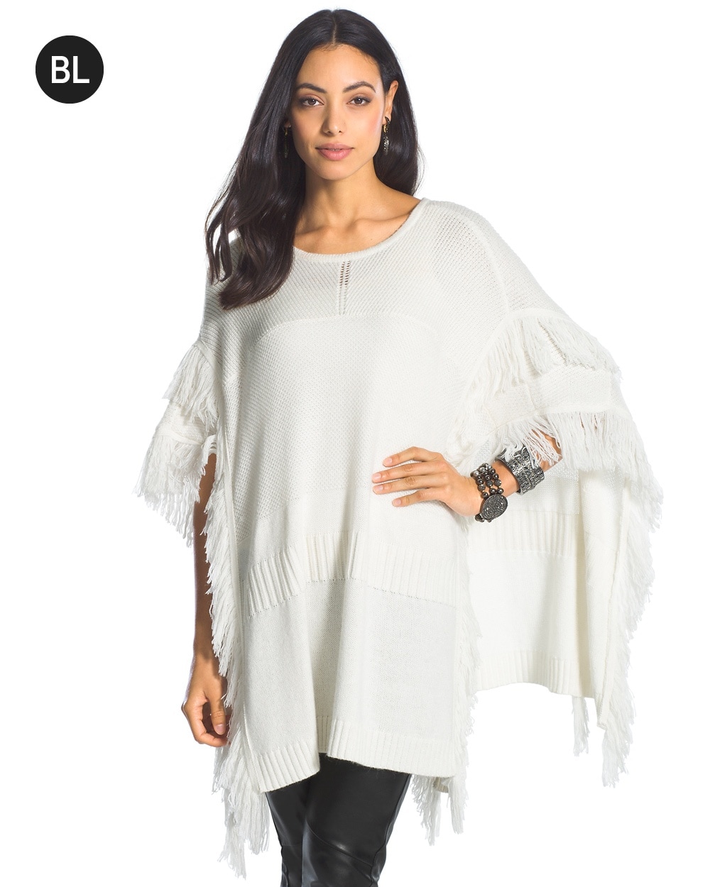 Black Label Fringe Pullover Poncho