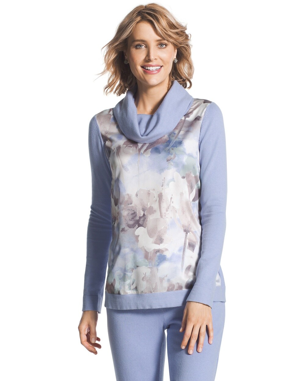 Zenergy Cotton Cashmere Printed Cowl Neck Sweater
