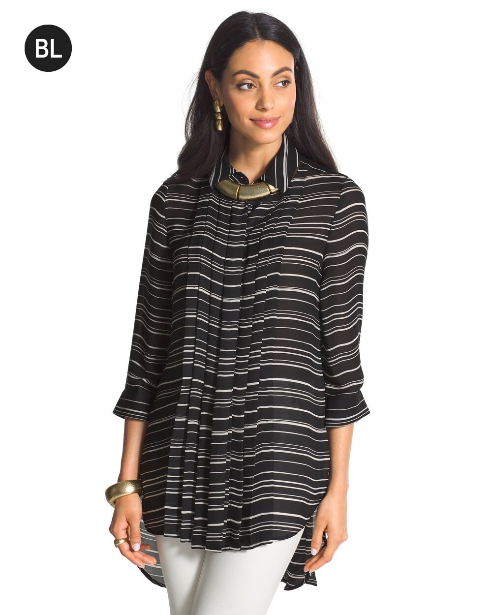 Black Label Striped Pleated Top