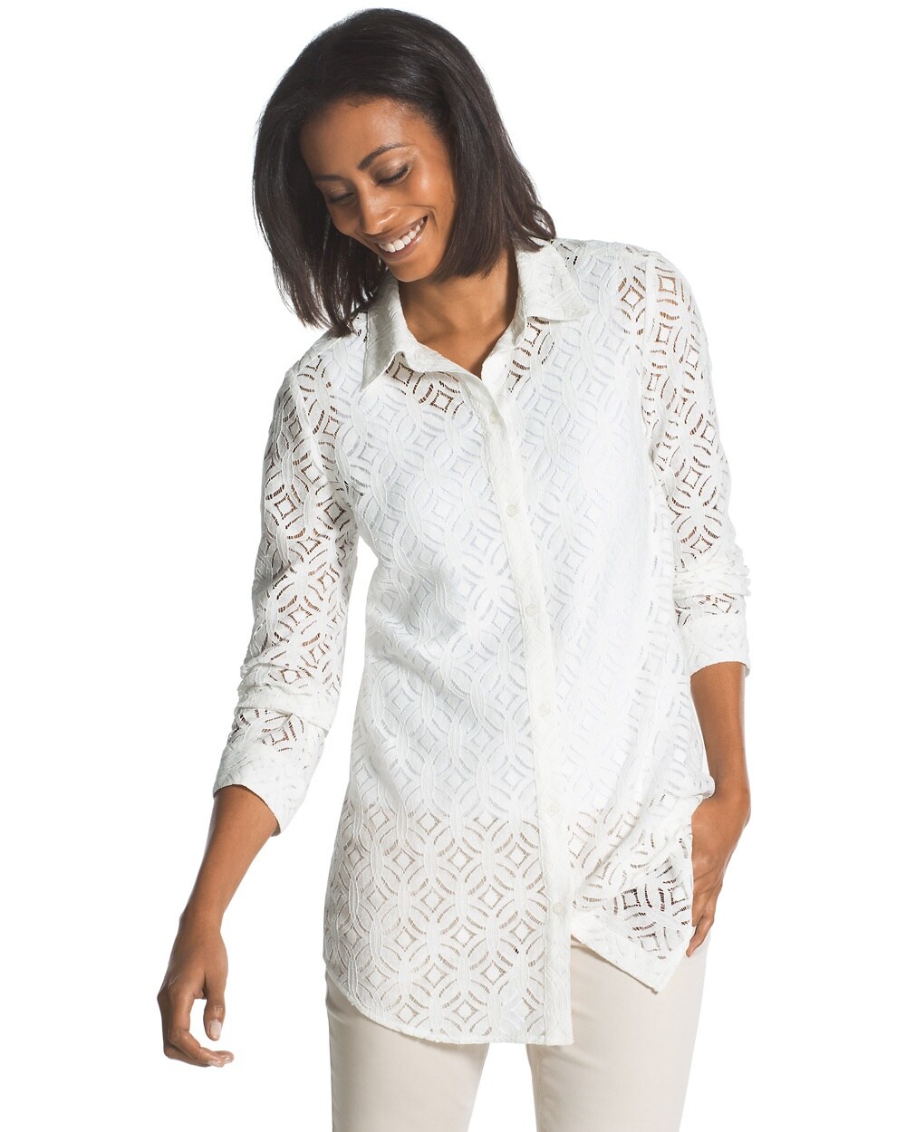 Lace Roll-Sleeve Shirt