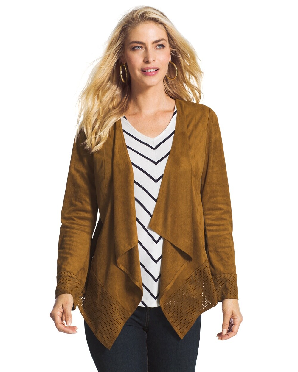 Faux-Suede Perforated Drape Jacket