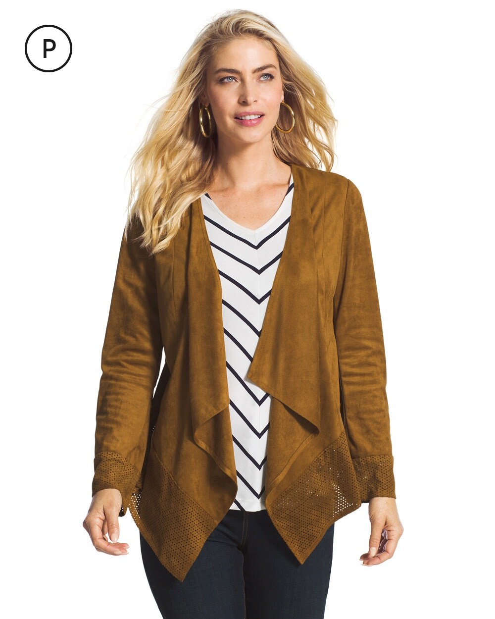 Petite Faux-Suede Perforated Drape Jacket
