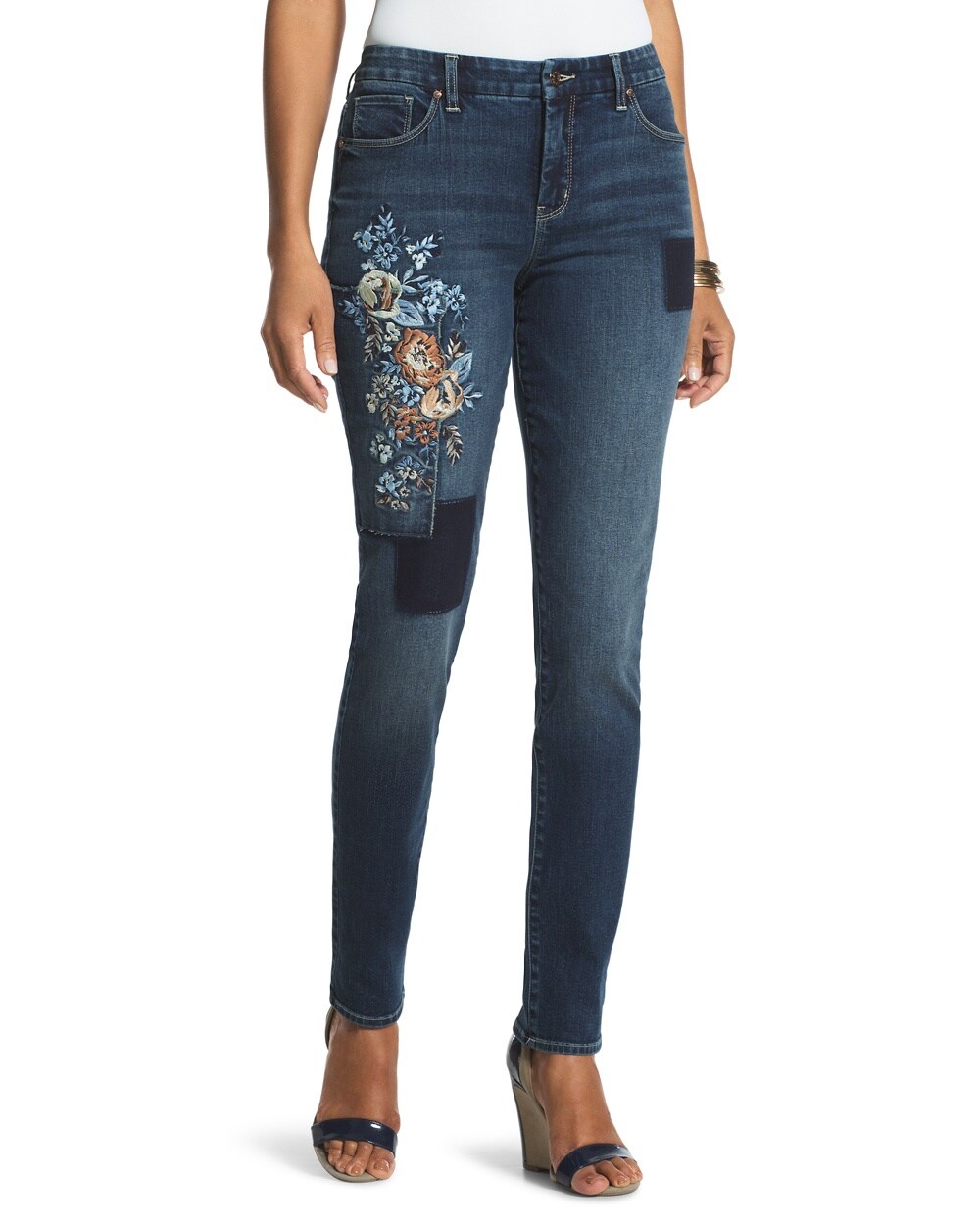 So Slimming Floral Patchwork Girlfriend Jeans - Chico's