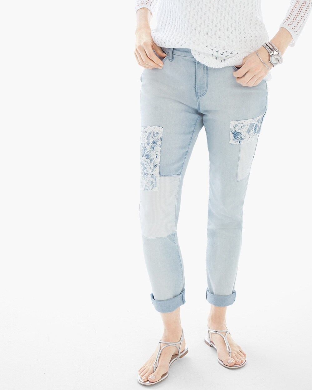 So Slimming Patchwork Girlfriend Ankle Jeans
