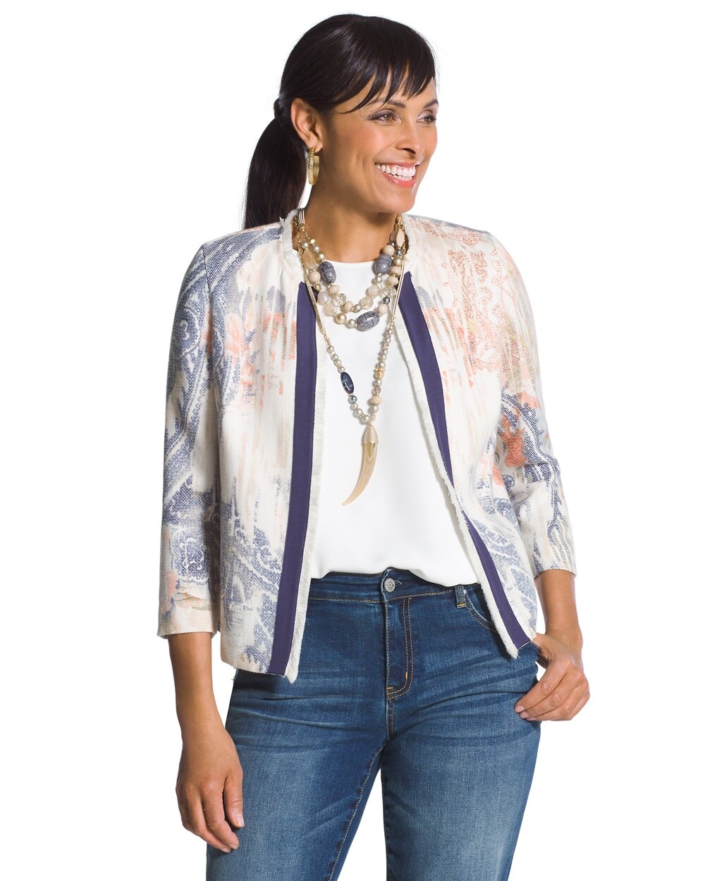 Watercolor-Print Textured Jacket - Chico's