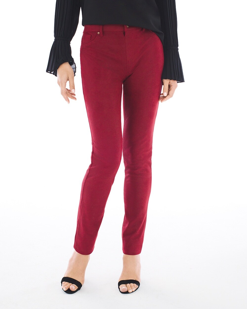 Faux-Suede Knit Pants in Deep Red