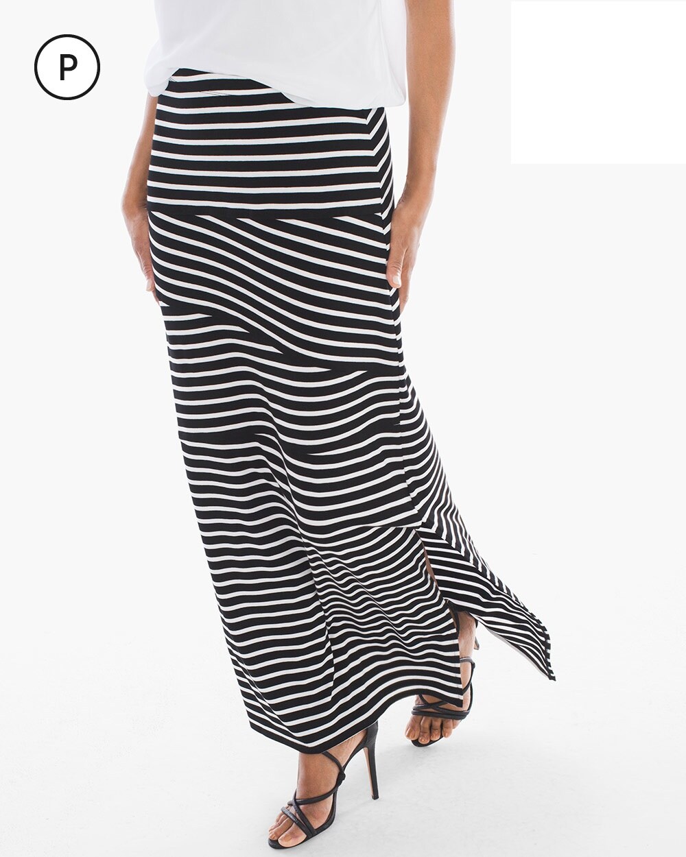 Petite Tinley Black and White Striped Maxi Skirt
