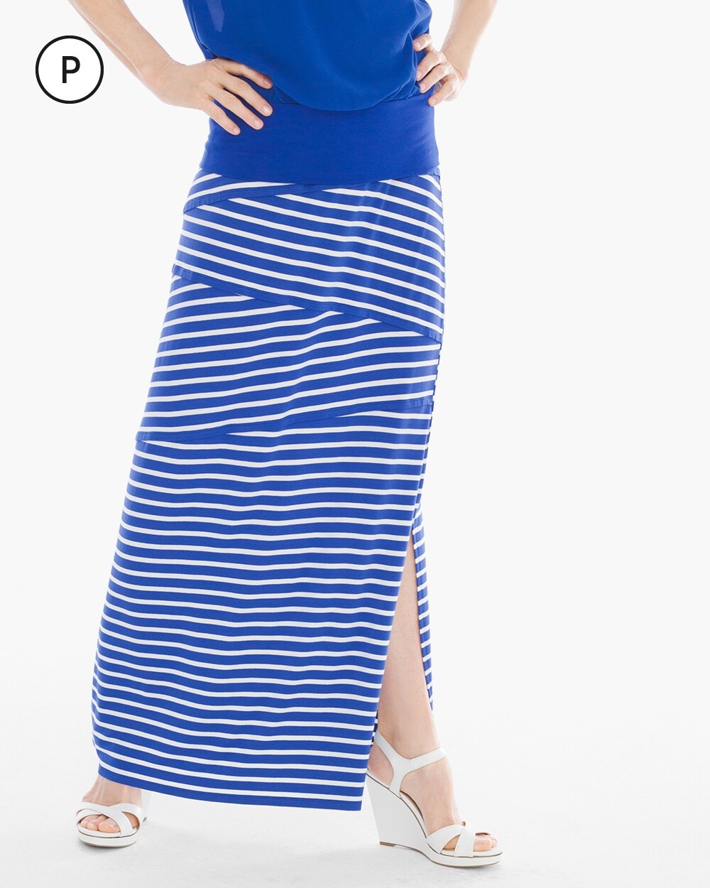 Petite Tinley Blue and White Striped Maxi Skirt