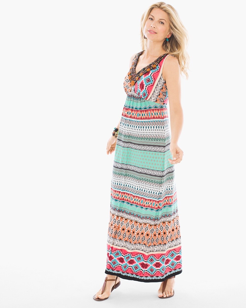 Multi-Print Embellished Maxi Dress