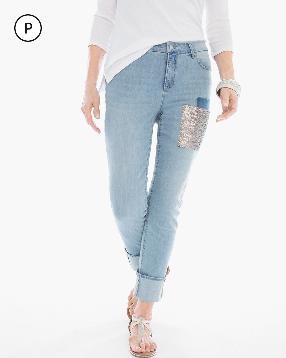 So Slimming Petite Sequin Patched Cuffed Jeans