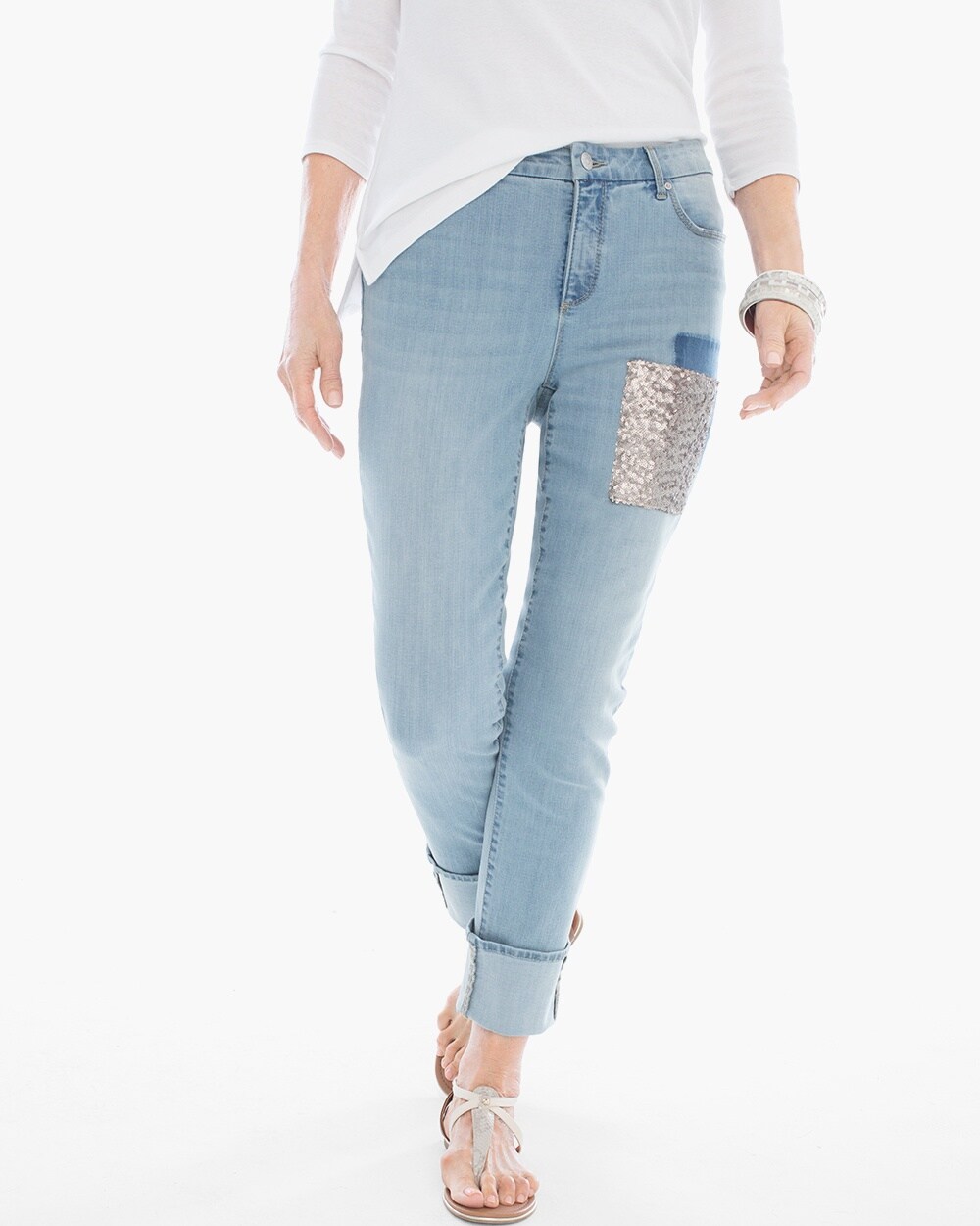So Slimming Sequin Patched Cuffed Jeans
