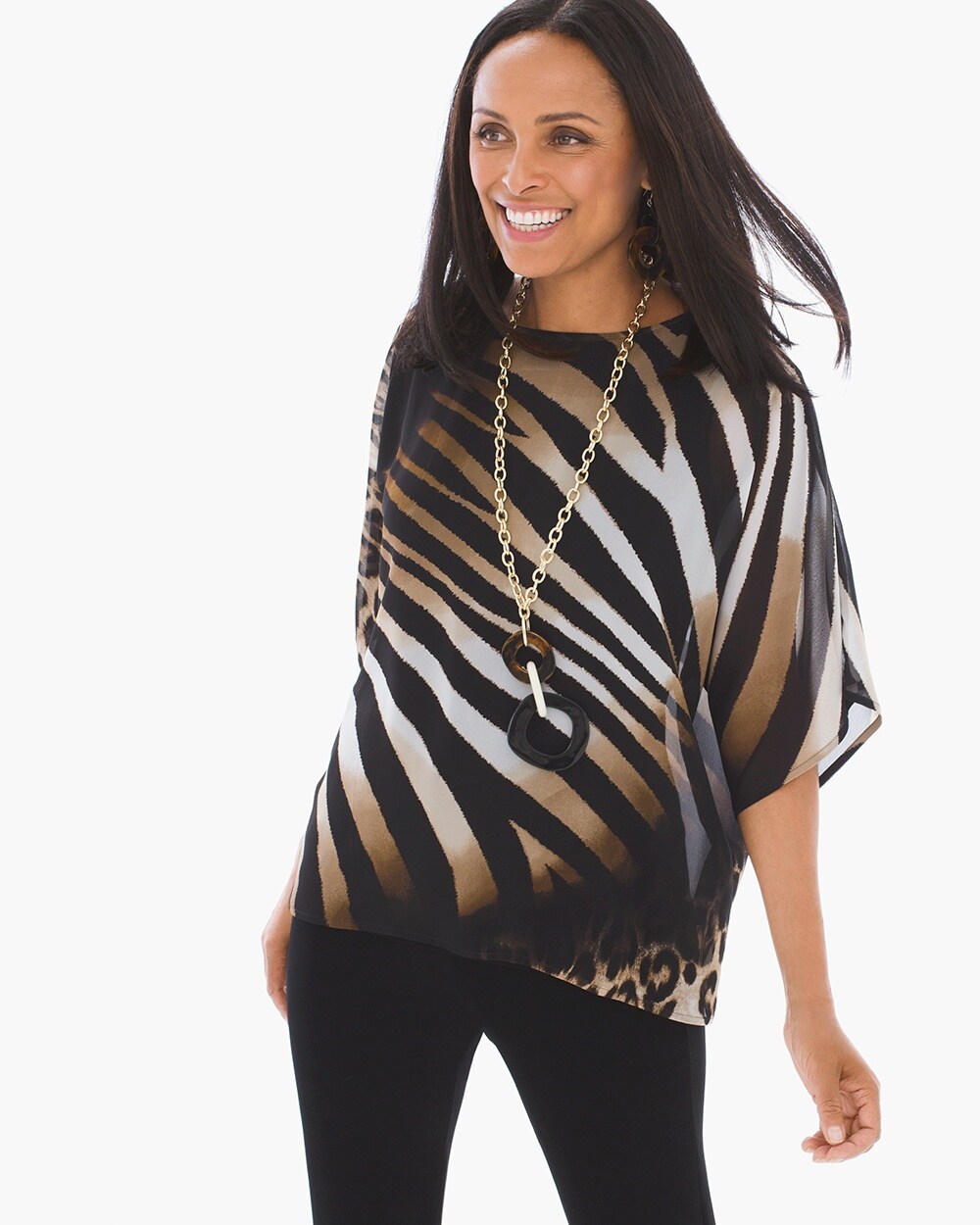 Travelers Collection Sheer Animal-Mix Top