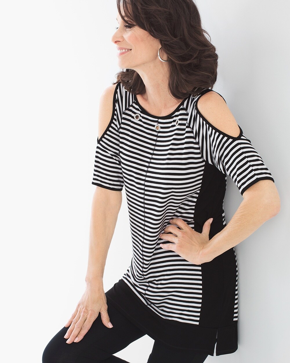 Zenergy Maria Striped Cold-Shoulder Tunic