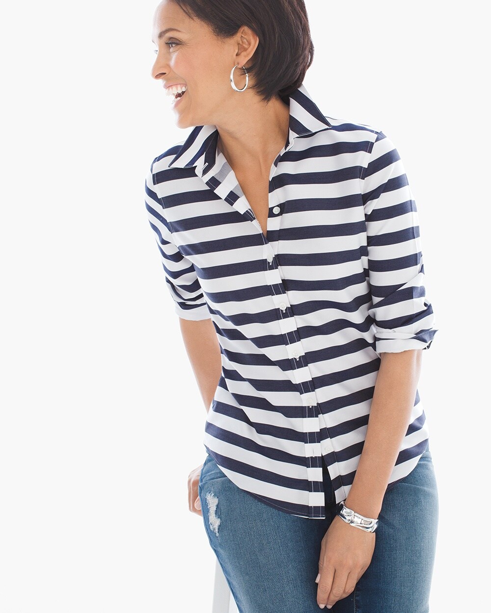 Effortless Horizontal-Stripe Beatrice Shirt