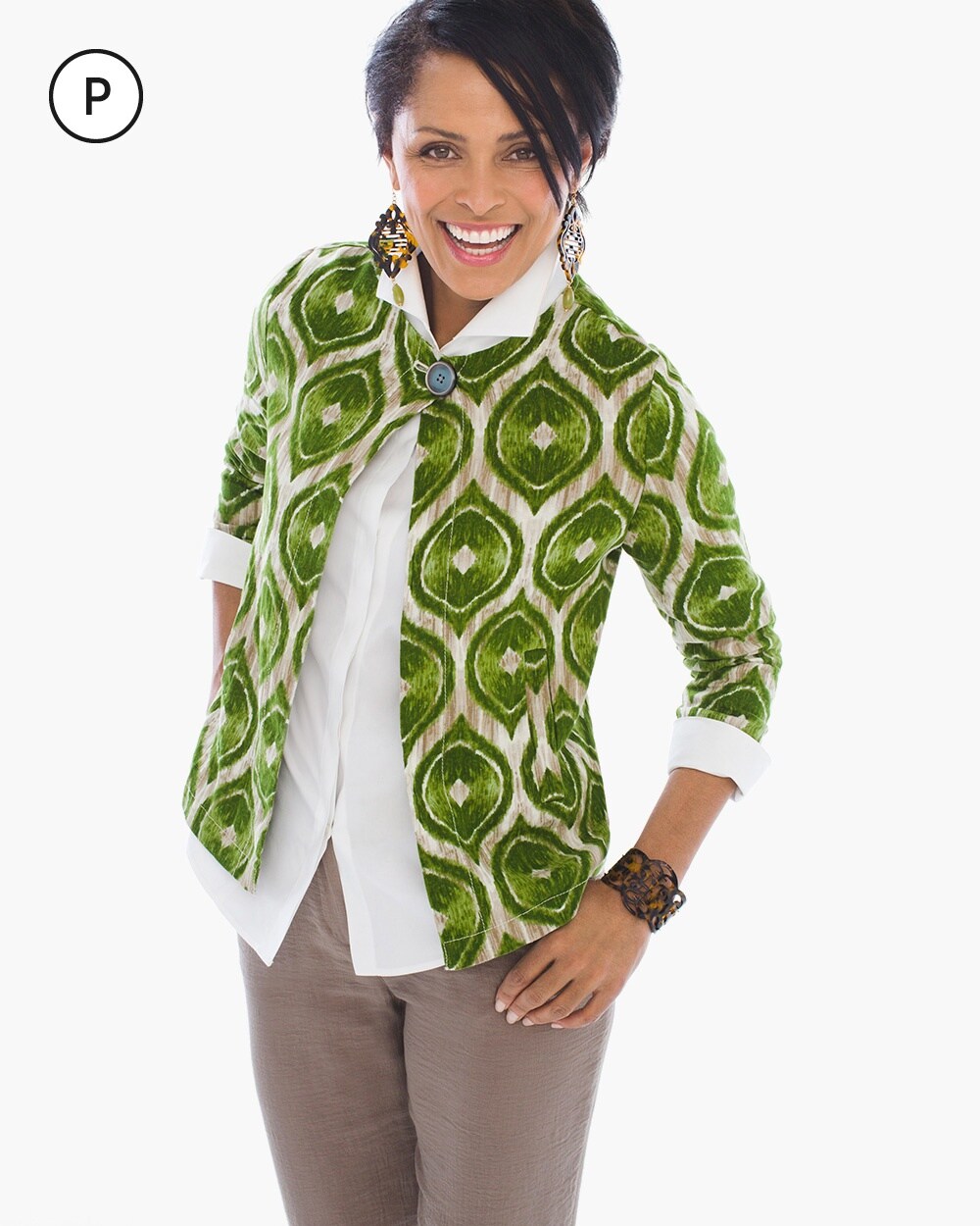 Petite Modern Ikat-Printed Linen Jacket