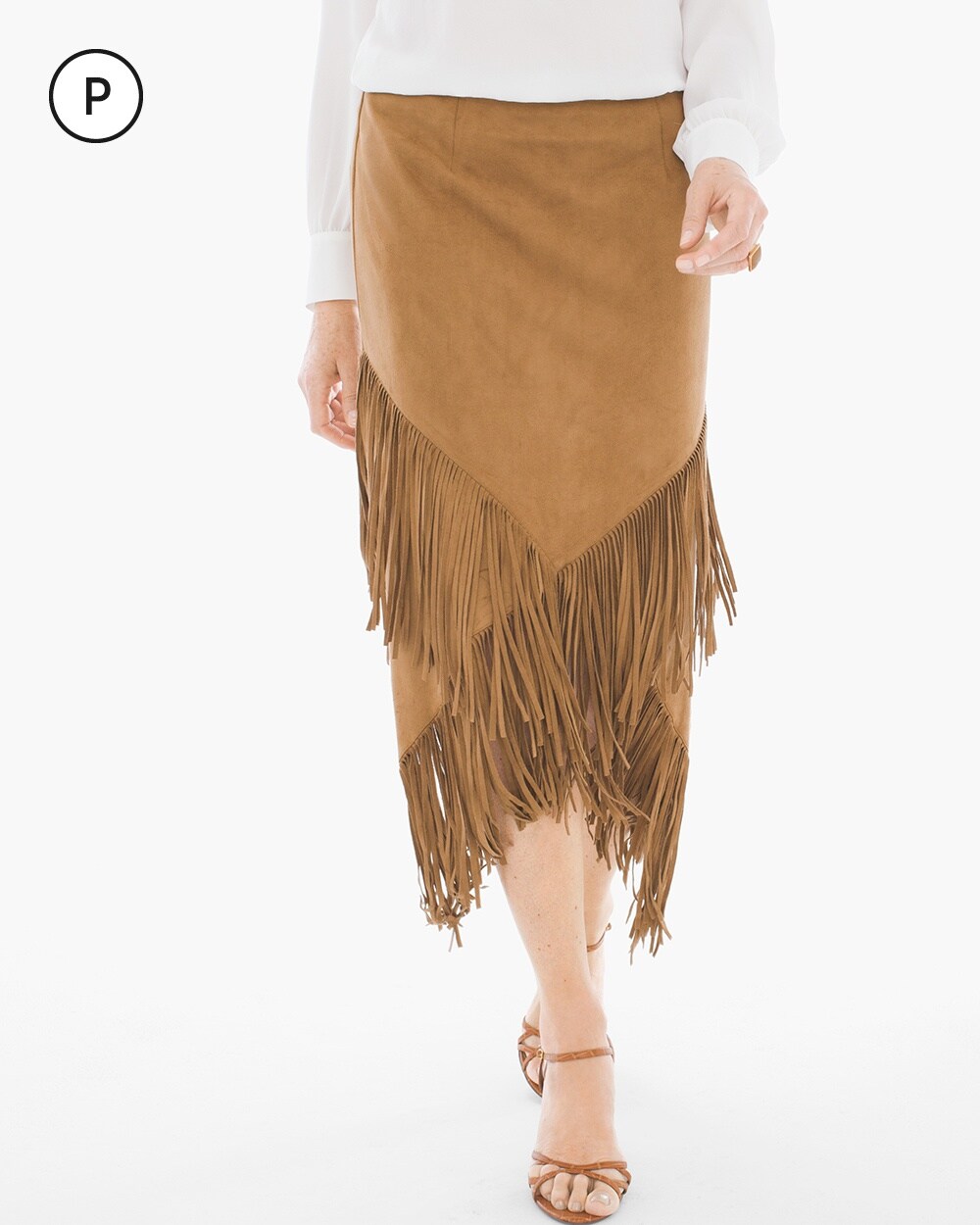 Petite Faux-Suede Fringed Midi Skirt