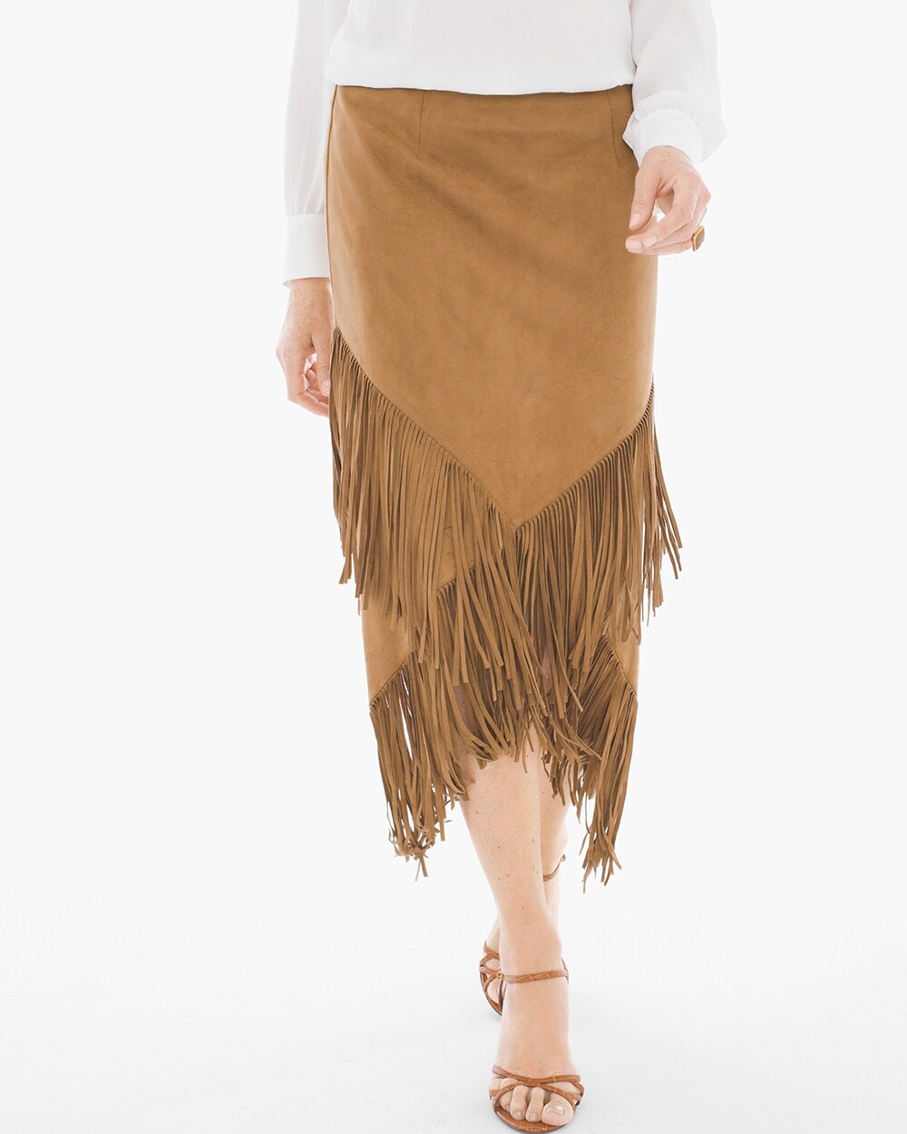 Faux-Suede Fringed Midi Skirt