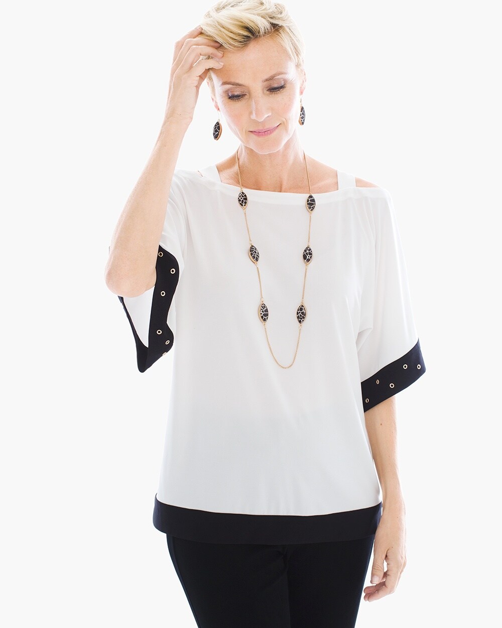Travelers Collection Cold-Shoulder Colorblock Top