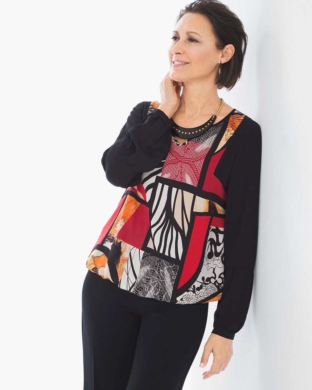 Pieced Graphics Peasant Top
