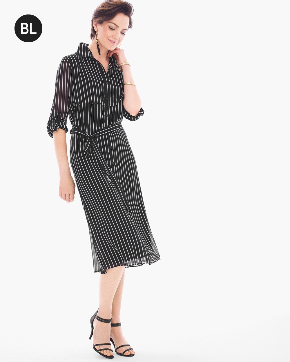Black Label Striped Midi Shirt Dress