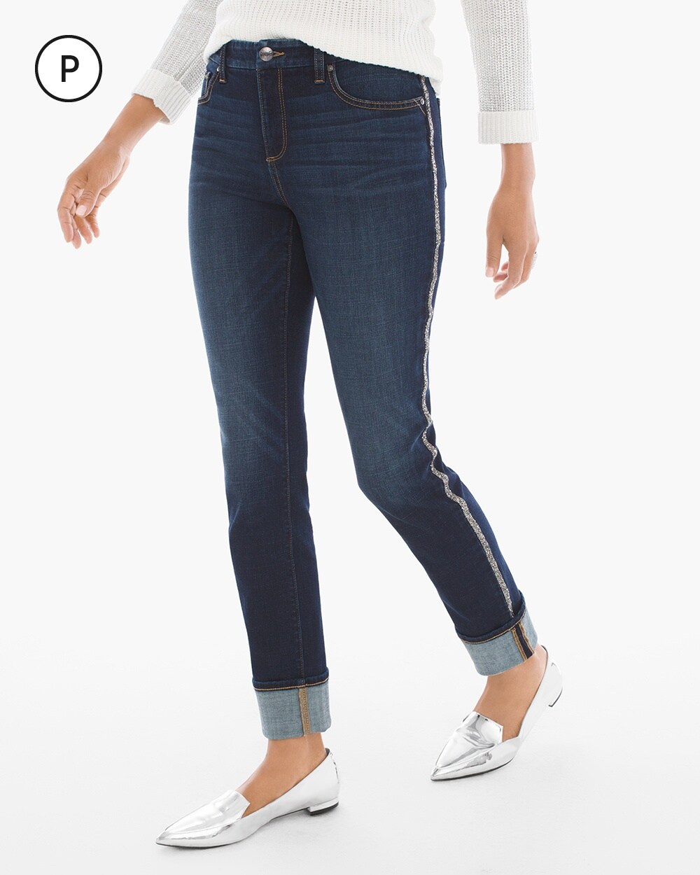 So Slimming Petite Side Embellished Girlfriend Jeans