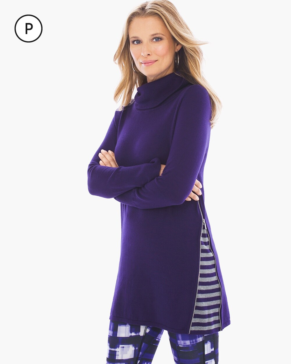 Zenergy Petite Violette Stripe-Inset Sweater