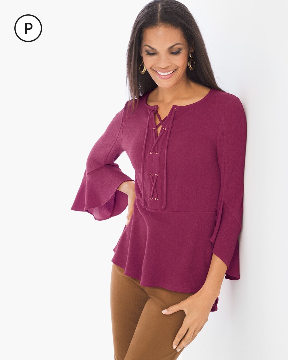 Petite Lace-up Flare-Sleeve Top