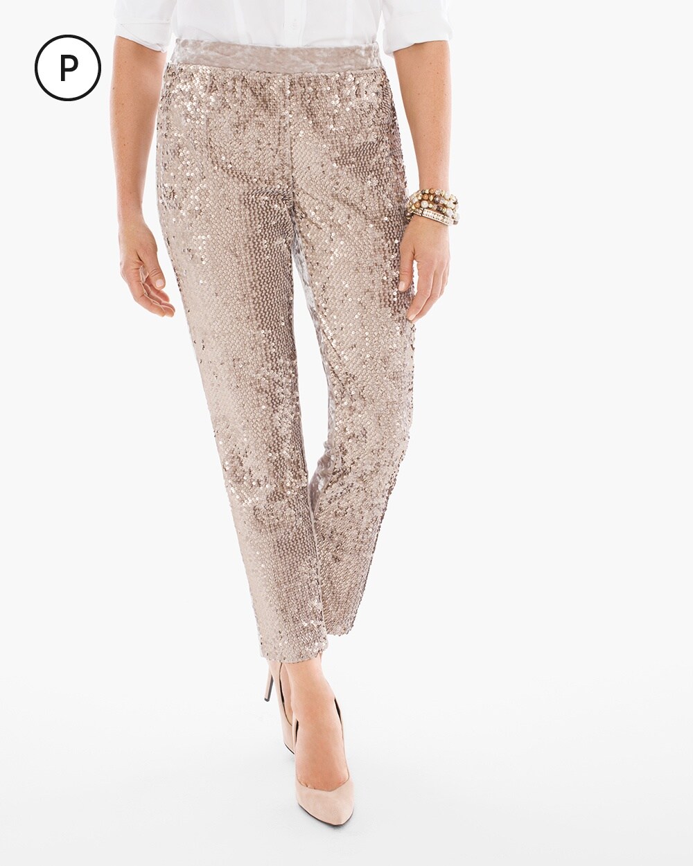 Petite Sequins and Panne Tapered Ankle Pants