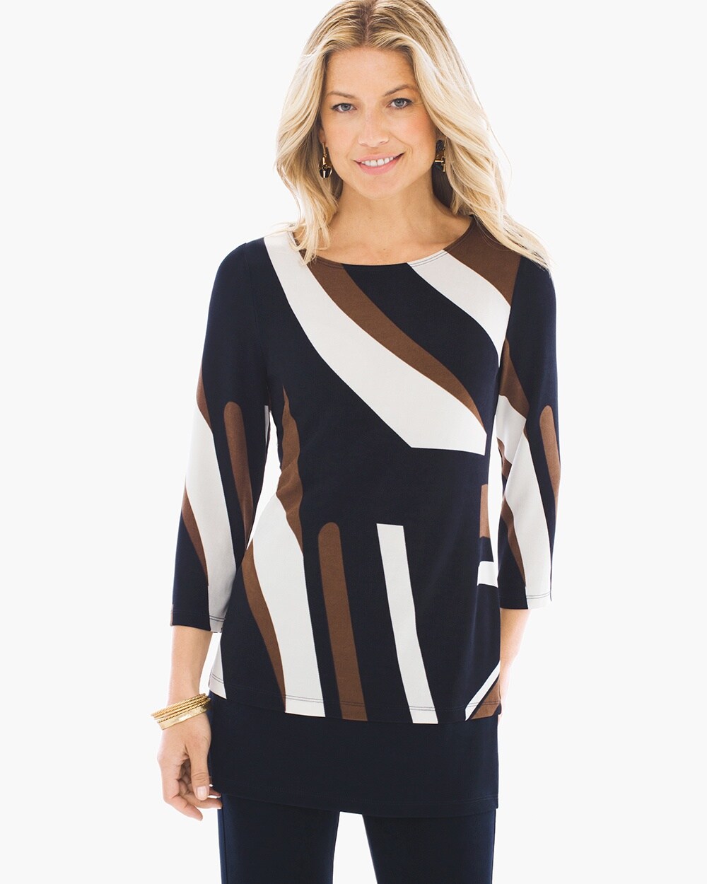Travelers Collection Graphic Lines Colorblocked Top