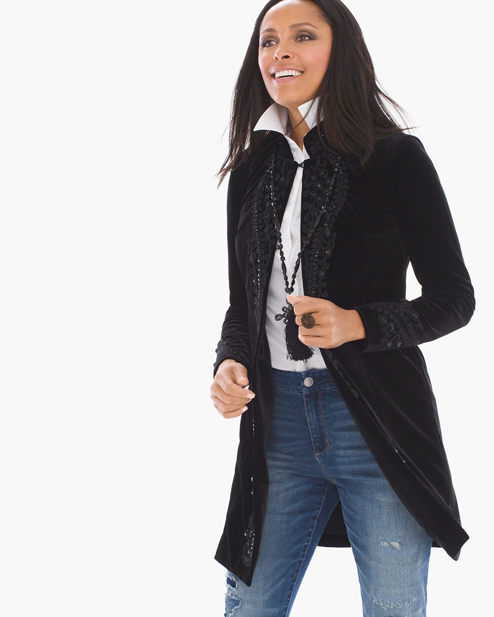 Travelers Collection Velvet Embroidered Jacket