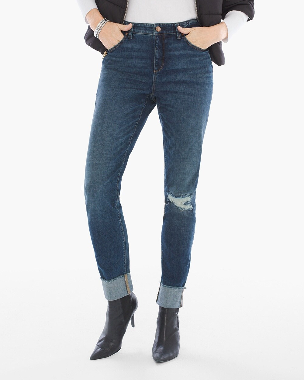 So Slimming Frayed-Cuff Girlfriend Ankle Jeans