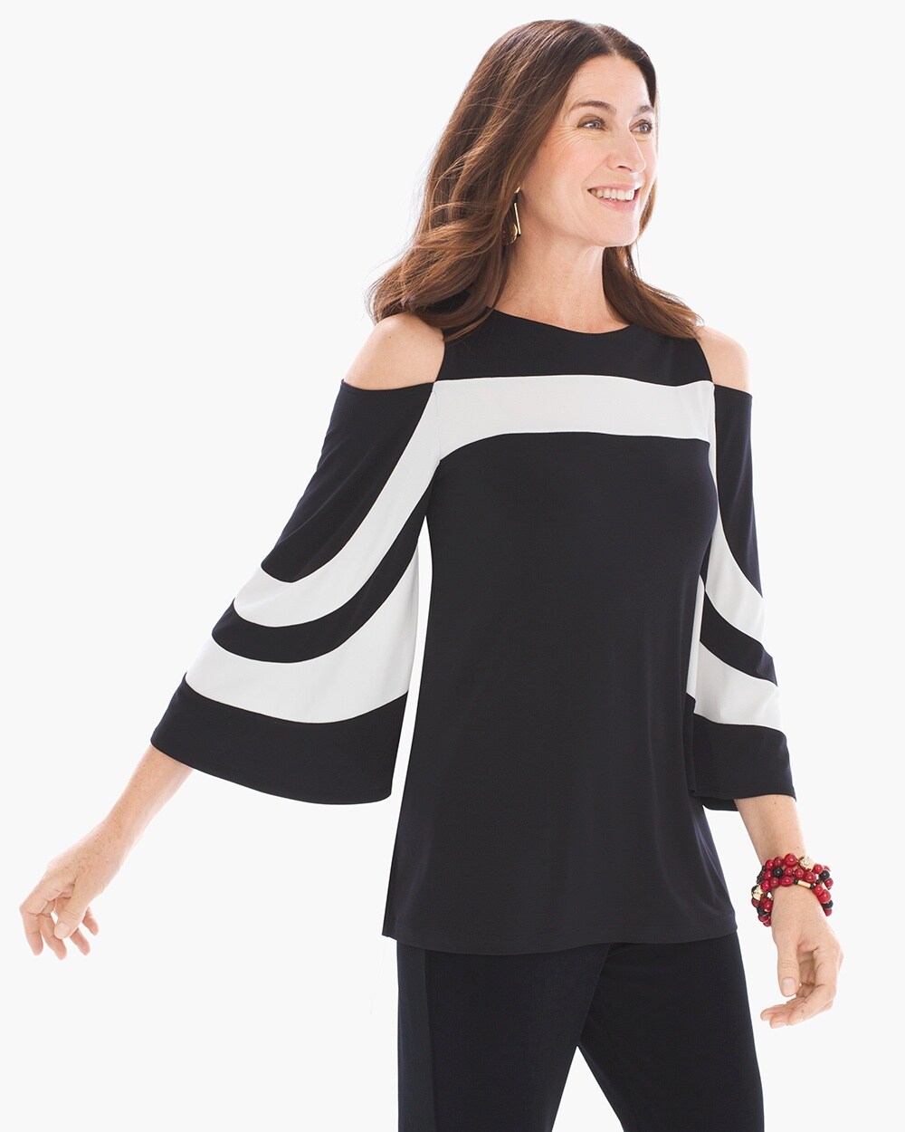 Travelers Collection Blocked Cold-Shoulder Top