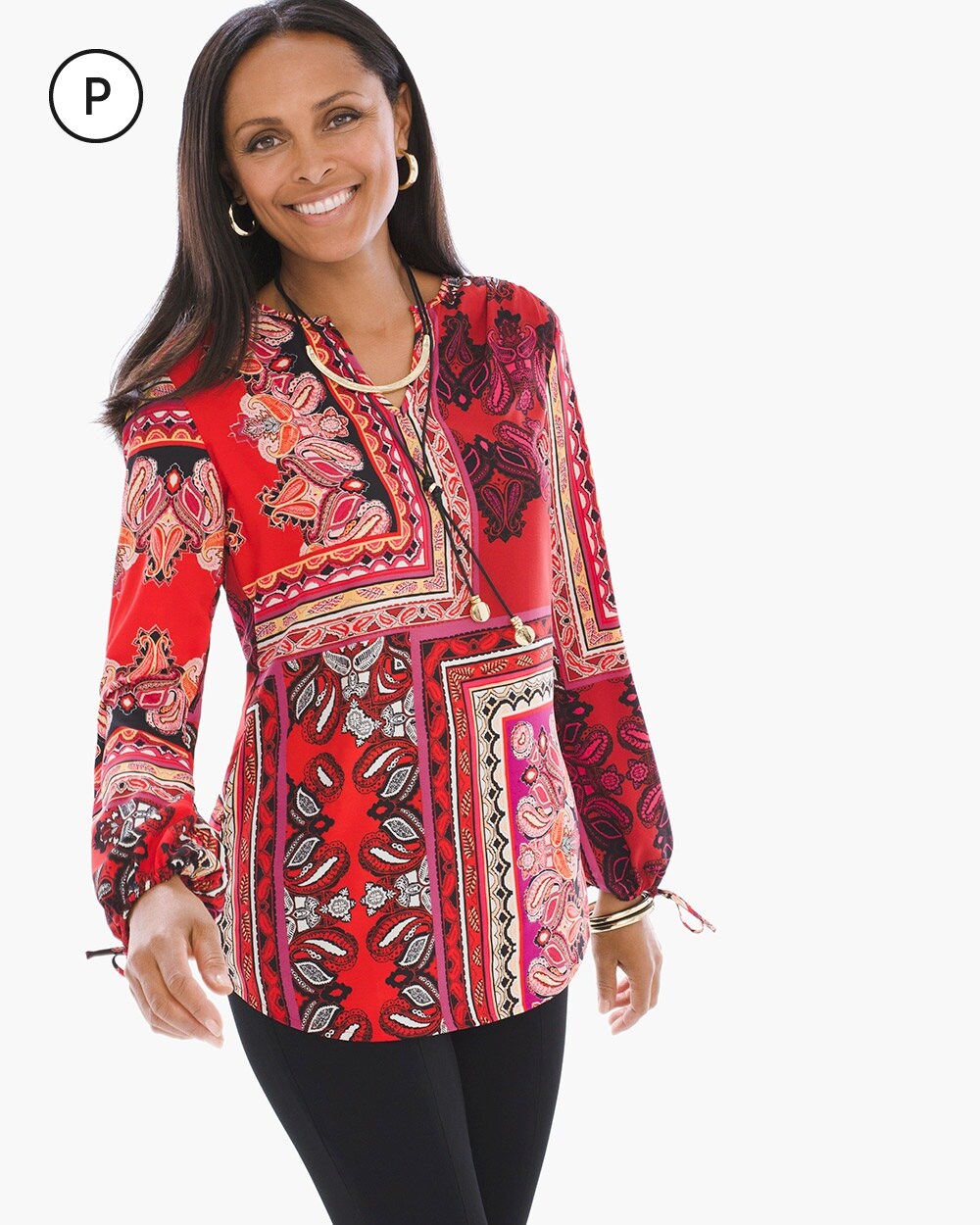 Petite Patched Paisley Peasant Top