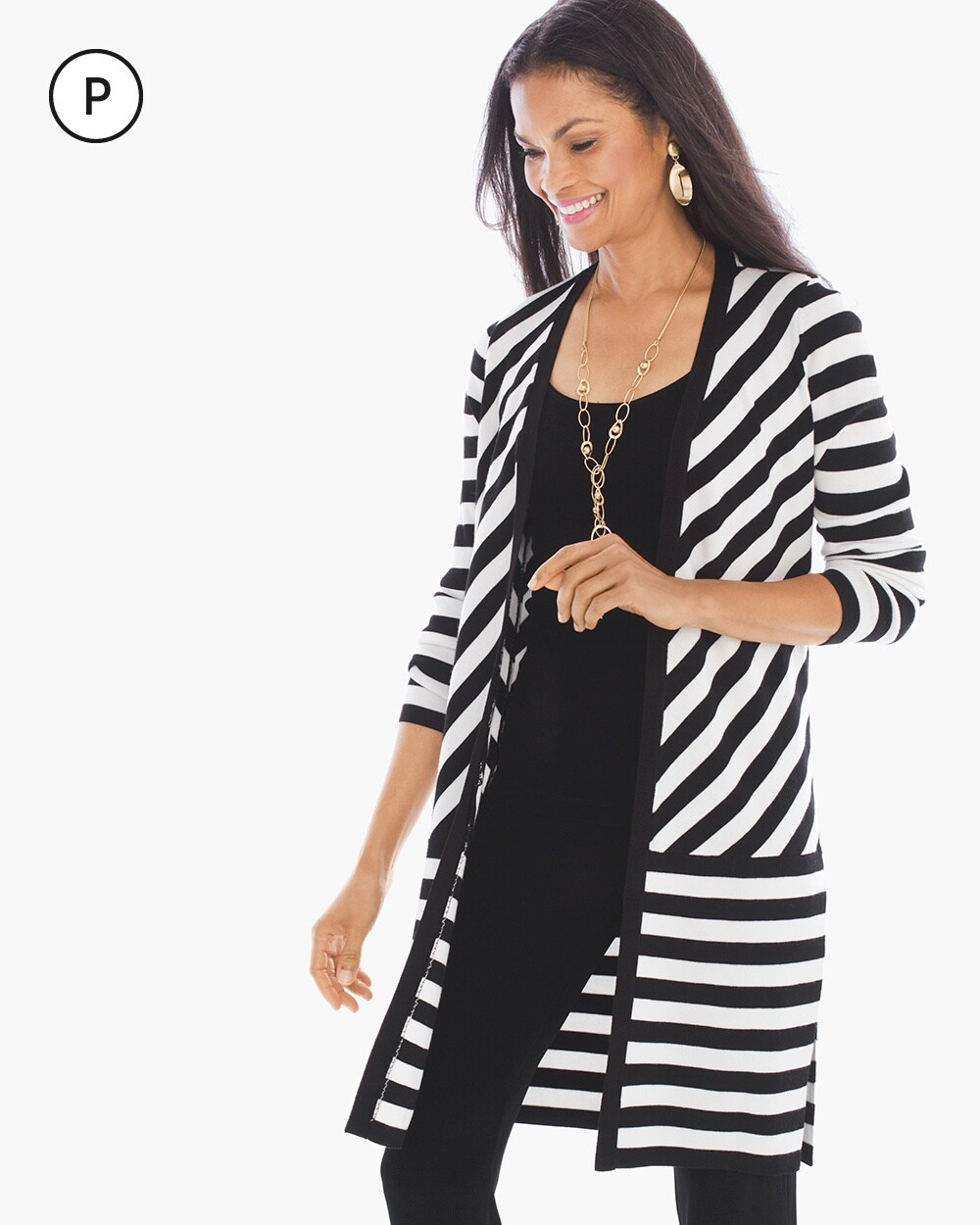 Travelers Collection Petite Striped Sweater Duster