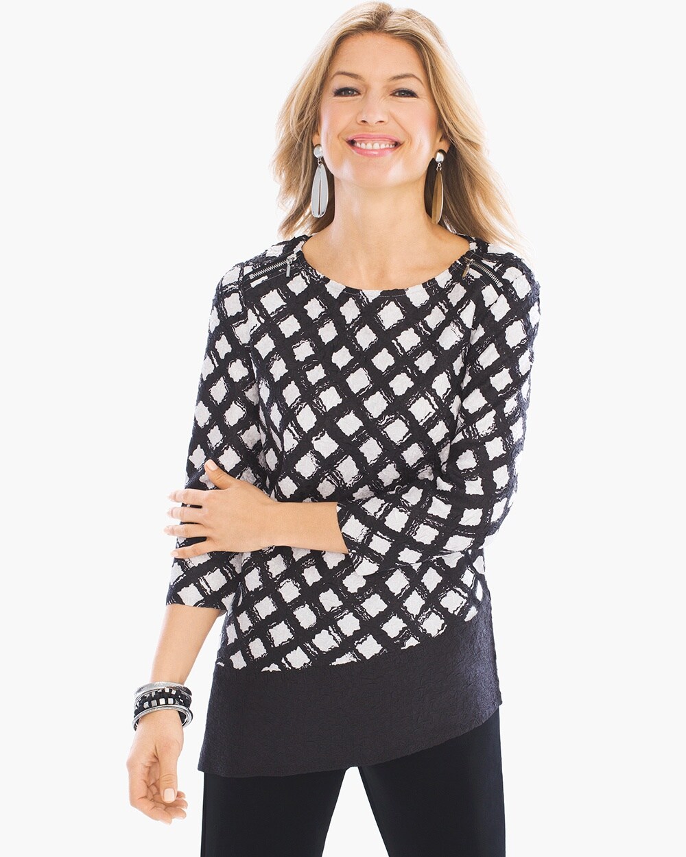 Travelers Collection Grid Crushed-Fabric Top