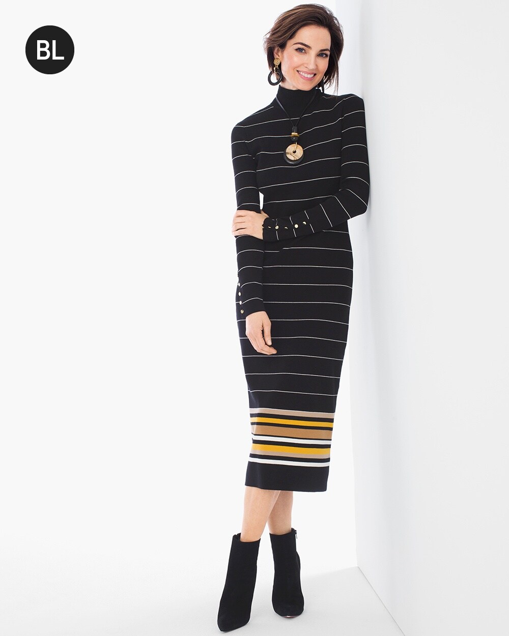 Black Label Striped Sweater Dress