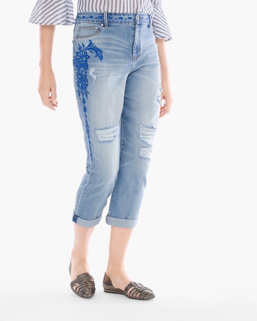So Slimming Embroidered Girlfriend Crop Jeans