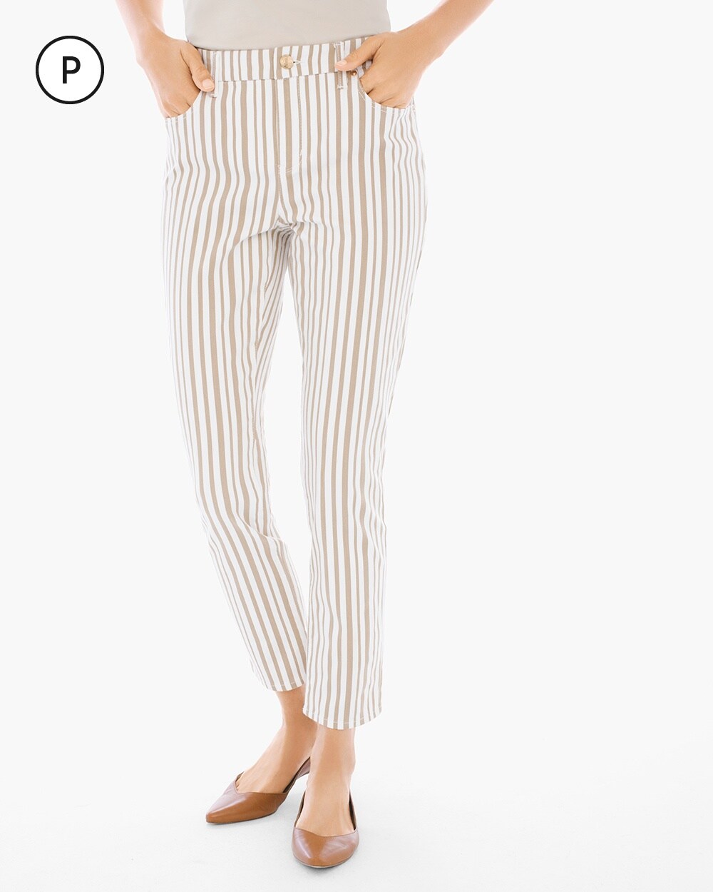 So Slimming Petite Striped Girlfriend Ankle Jeans