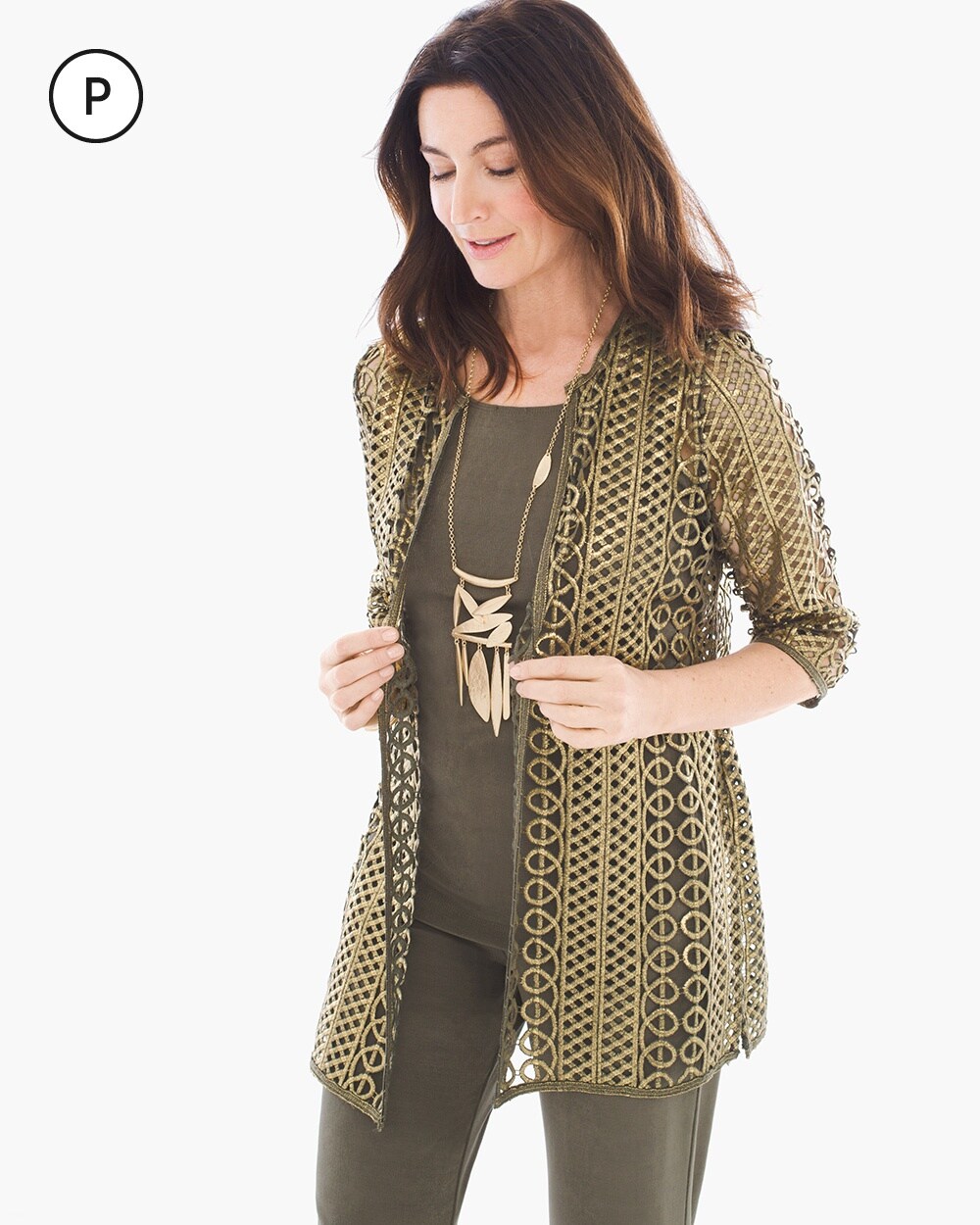 Travelers Collection Petite Foiled Open Lace Jacket