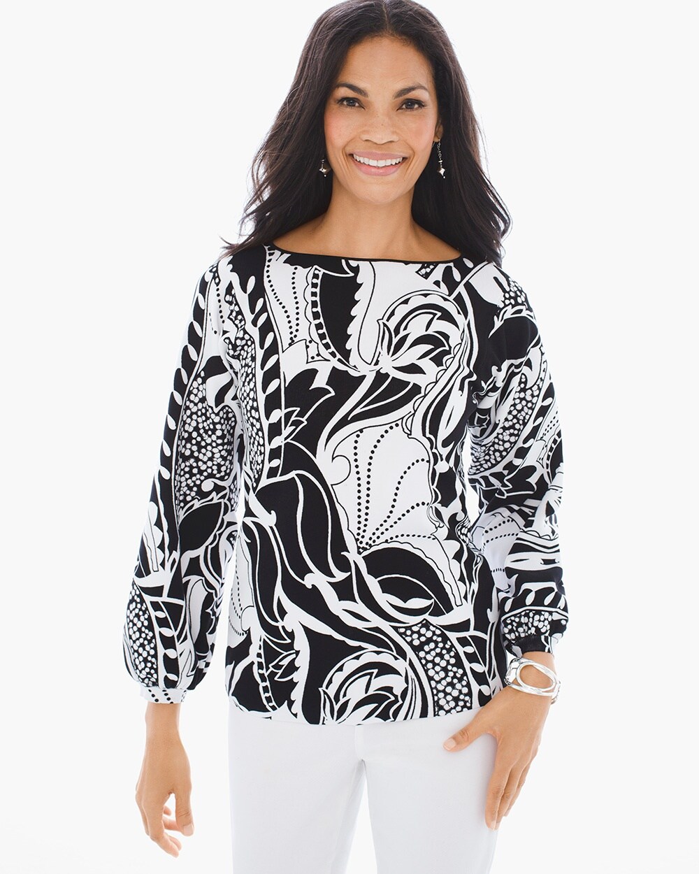 Black-and-White Printed Drama Sweater