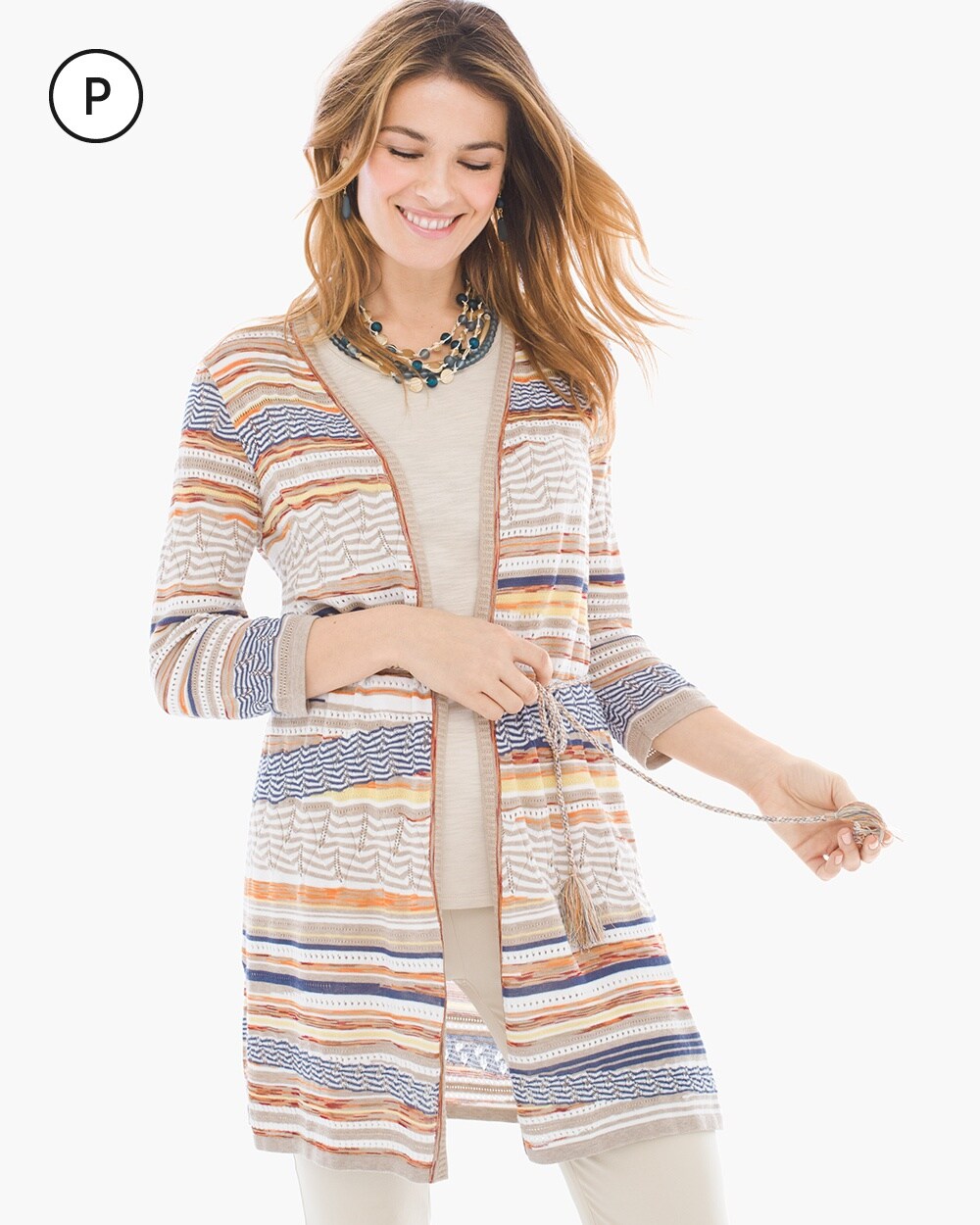 Petite Striped Belted Cardigan