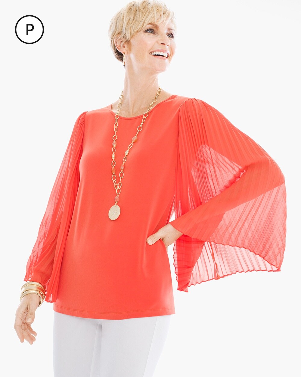 Travelers Collection Petite Pleated Sleeve Top
