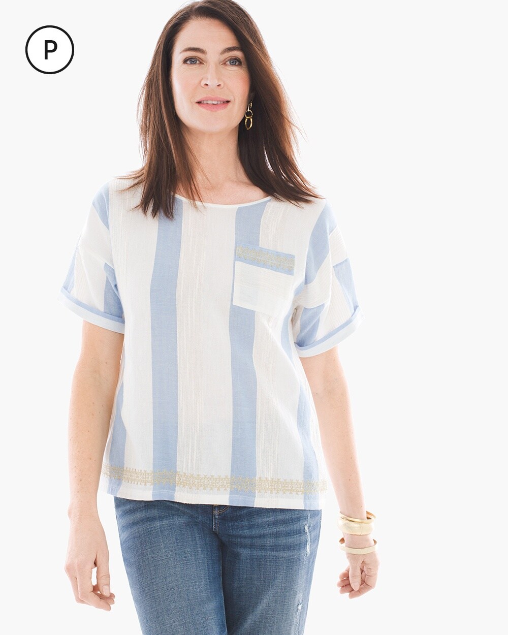 Petite Embroidered Striped Tee