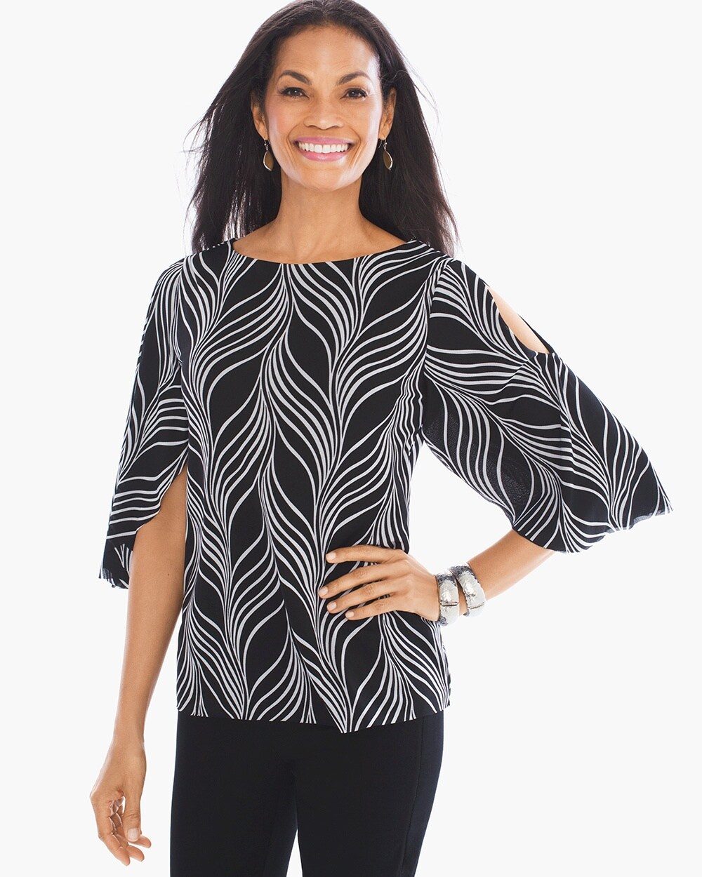 Travelers Collection Swirl Print Mesh Top
