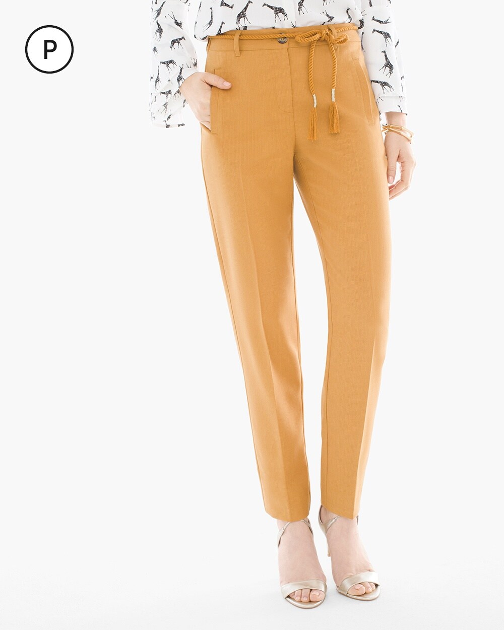 Petite Rope Belt Tapered Ankle Pants