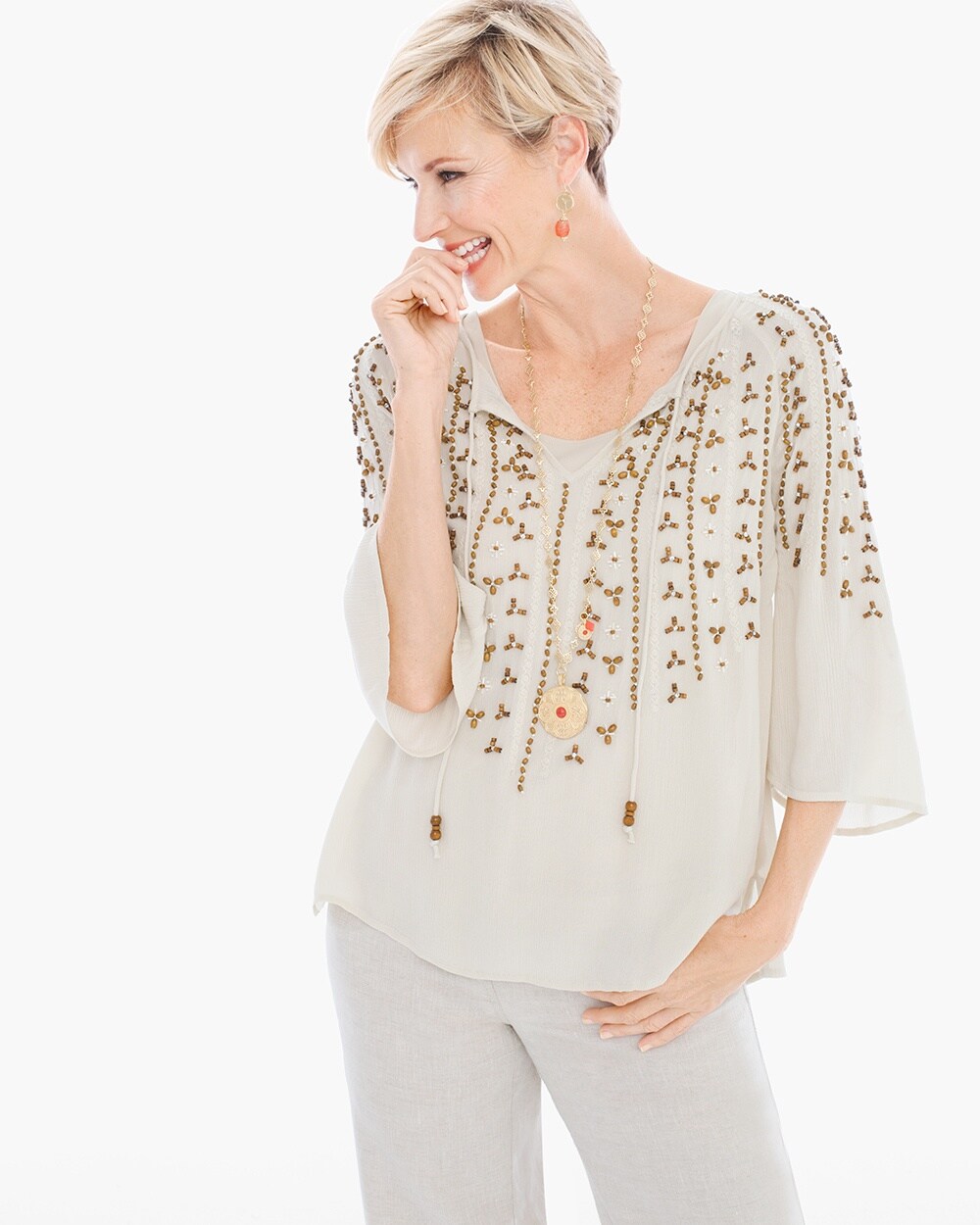 Beaded Embroidered Peasant Top