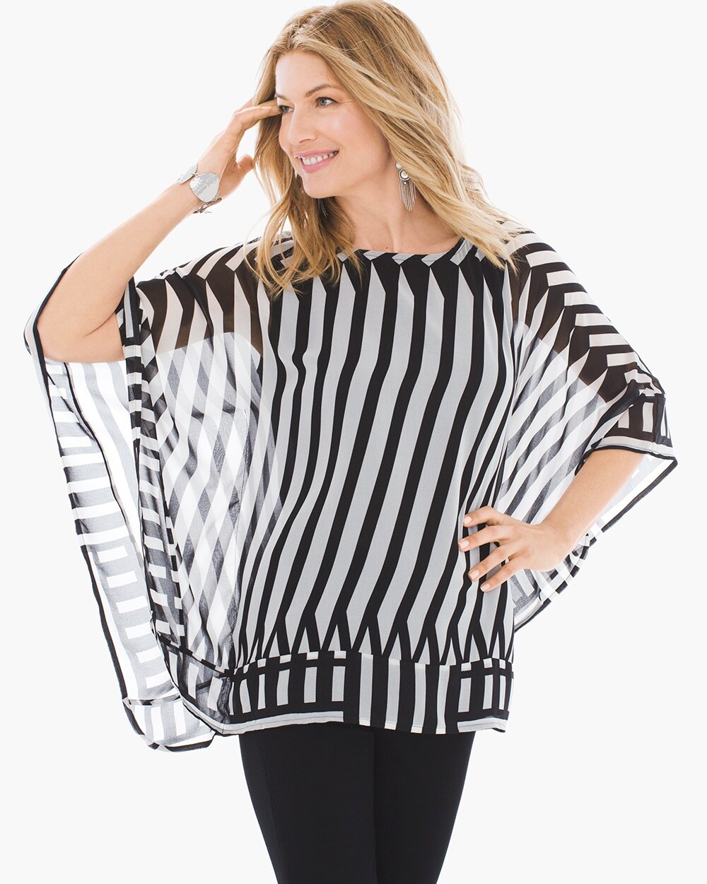 Travelers Collection Striped Woven Print Top