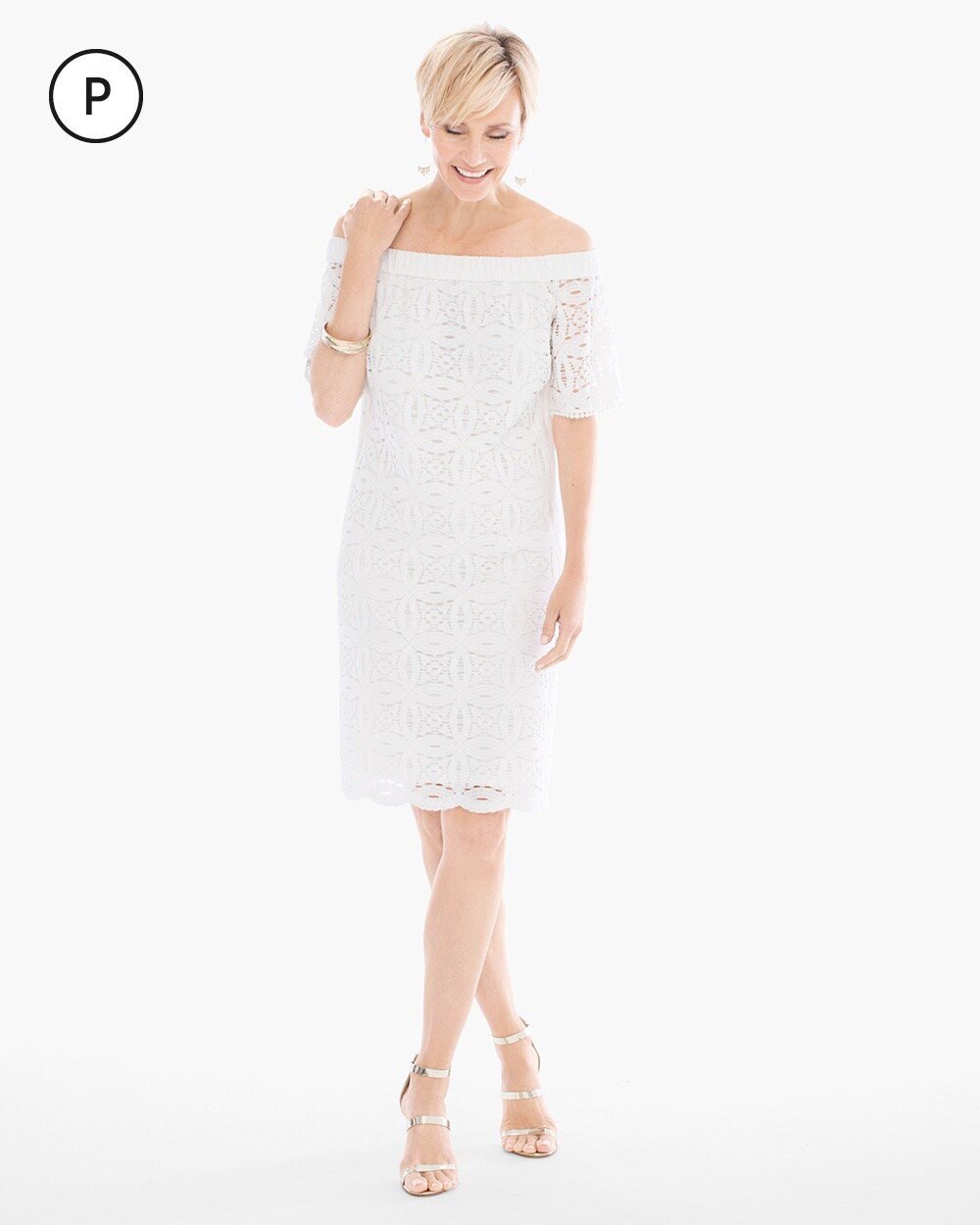 Petite Lace Off-the-Shoulder Dress