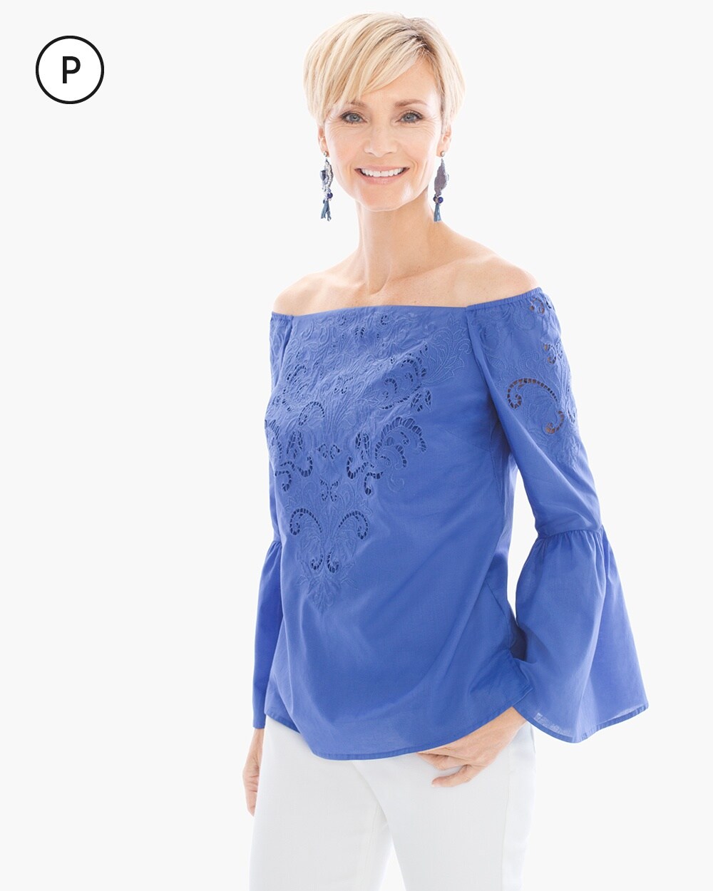 Petite Embroidered Off-the-Shoulder Top